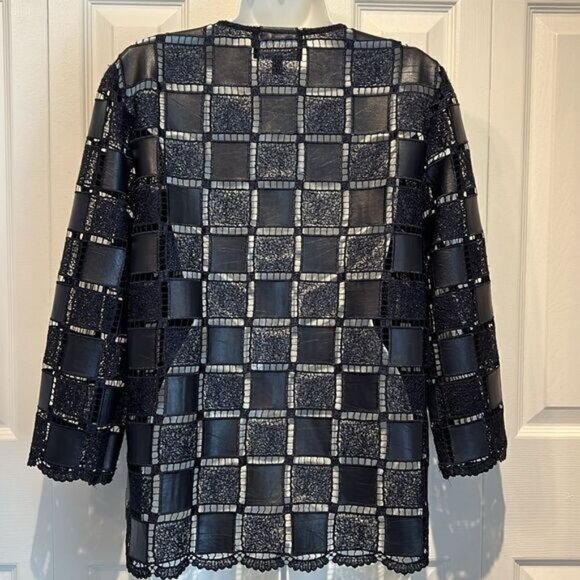 Frank Lyman Navy Blue Patchwork Design Zip Up Jacket Size Small - Picture 8 of 12